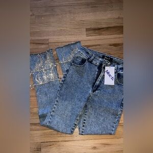 Straight leg, sequin jeans